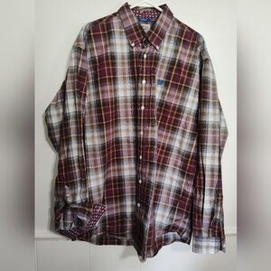 Cinch Western Plaid Button-Down Shirt Men's Size L‎ Reversible Paisley Cuffs